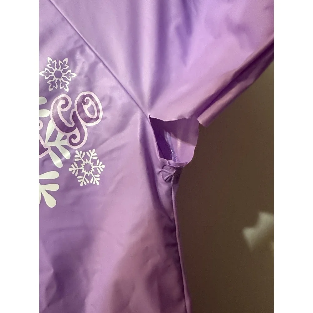 Disney Frozen Elsa Girls Purple Vinyl Raincoat Hooded Rain Slicker Jacket Size M